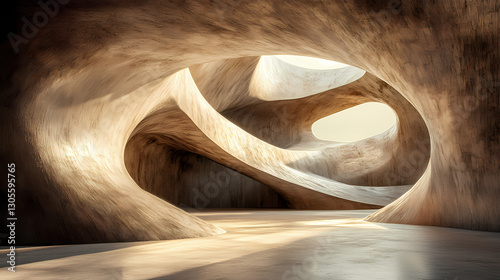 Fototapeta Naklejka Na Ścianę i Meble -  3d render of abstract curve structure futuristic architecture with empty concrete floor. Delight - Fairytale. Illustration