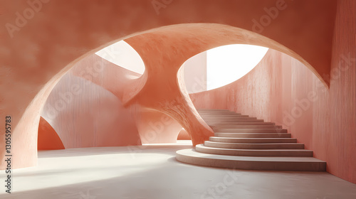 Fototapeta Naklejka Na Ścianę i Meble -  3d render of abstract curve structure futuristic architecture with empty concrete floor. Delight - Fairytale. Illustration