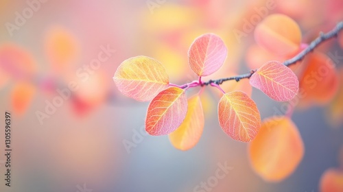 A Delicate Branch of Autumn Leaves Displays Soft Colors