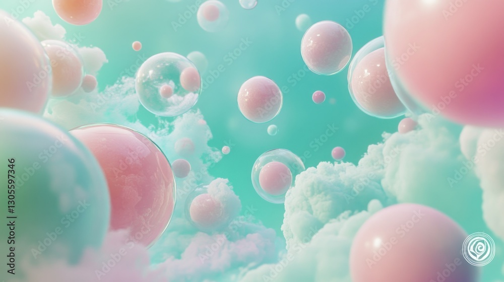 Abstract Art Featuring Floating Spheres Within A Cloudy Sky Abstract Art Featuring Floating Spheres Within A Cloudy Sky