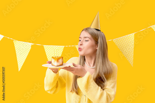 Young woman with piece of b...