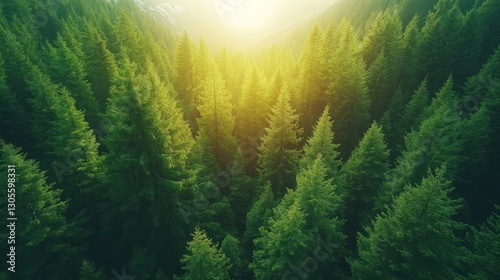 Sunlight Piercing Mountain Forest Canopy