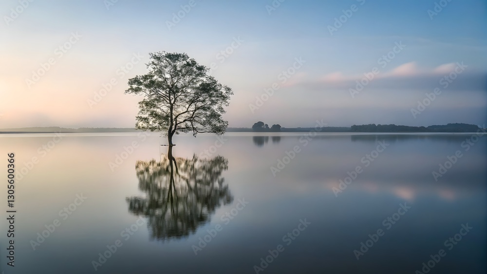 A lone tree a beautiful calm morning with perfe A lone tree a beautiful calm morning with perfe
