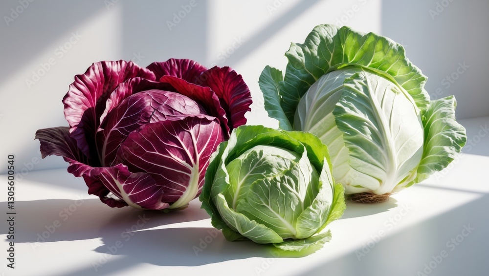 Obraz premium Cabbage varieties including red and green cabbage