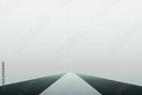Misty road disappearing into the horizon under a pale sky at dawn with tranquil surroundings. Generative AI