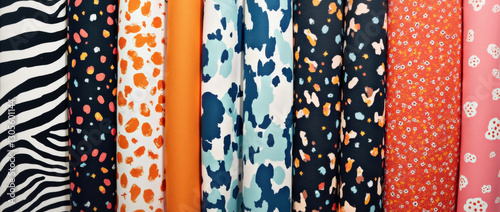 Colorful fabric textures displayed in a vibrant fabric shop