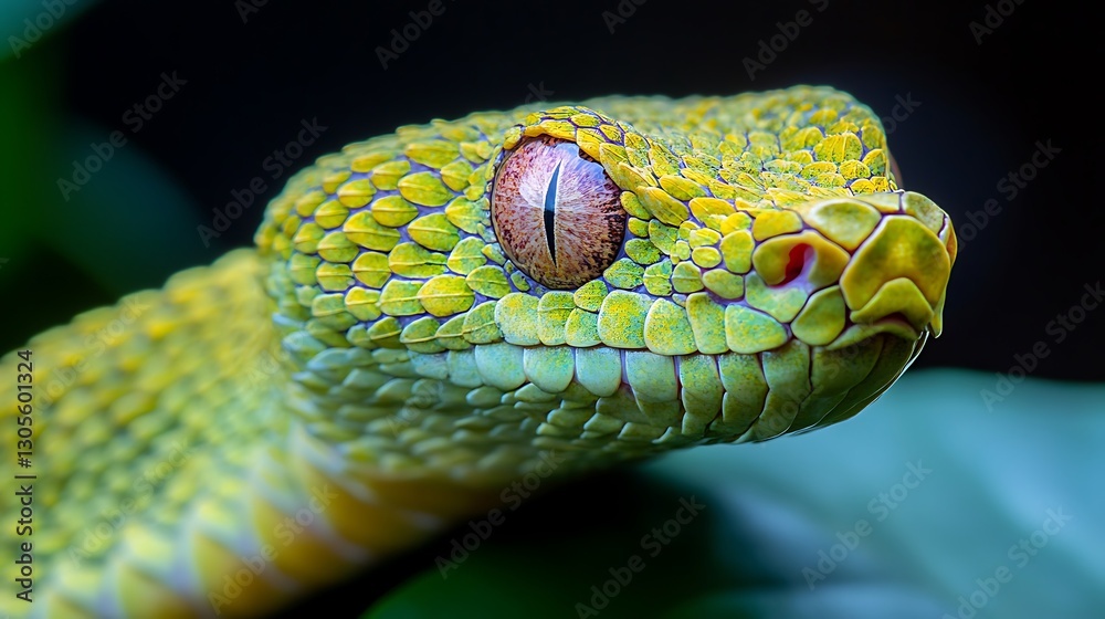Fototapeta premium The Vibrant Green Snake Displays Its Stunning Eye and Head