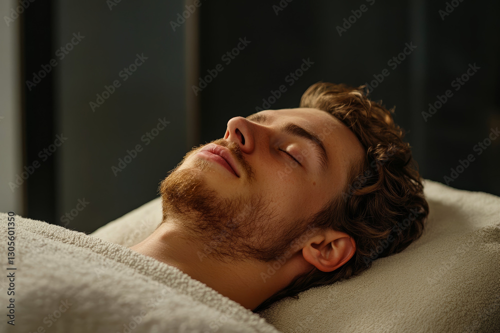 A man laying on a massage table with his eyes closed A man laying on a massage table with his eyes closed