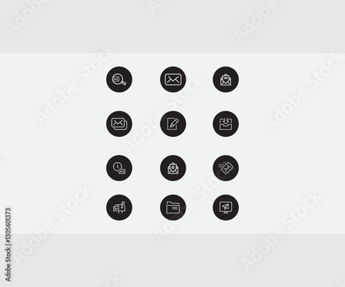 Trendy Black and White Email Communication Icons Set for Web & App Design