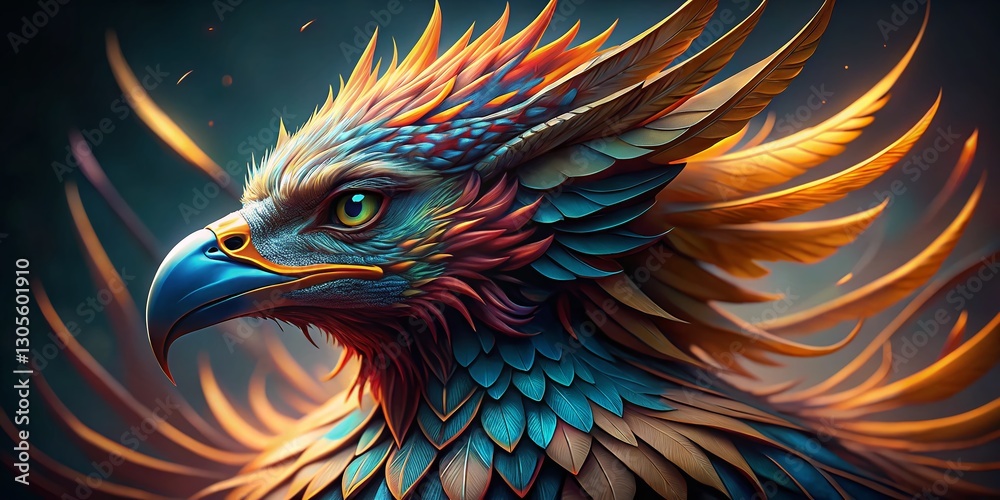 Fototapeta premium Majestic Griffin Close-Up: Mythical Bird of Prey Portrait Photography