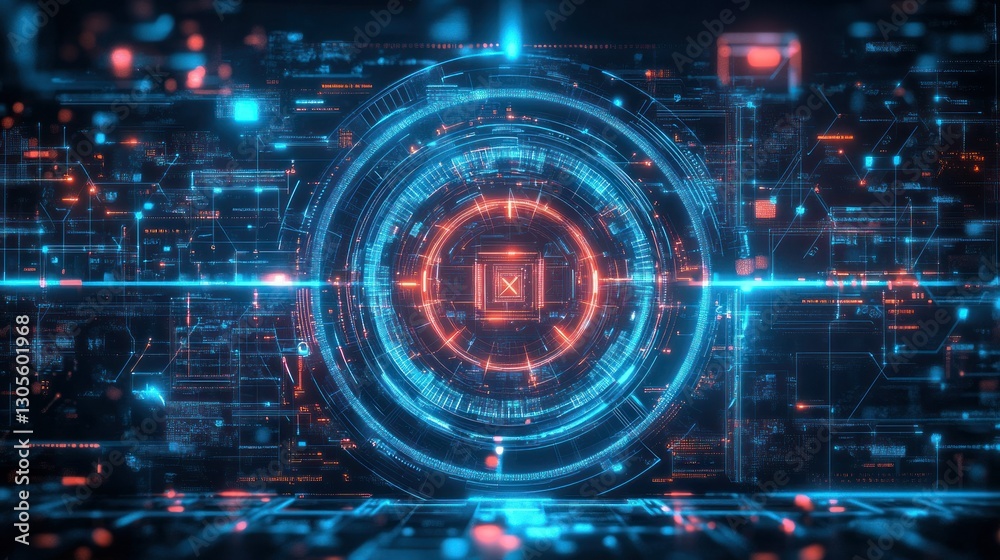 Circular Technology Interface Representing Digital Data Processing Information Circular Technology Interface Representing Digital Data Processing Information