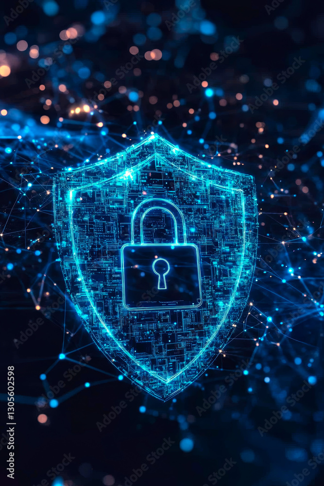 Fototapeta premium A blue shield with a padlock on top of it