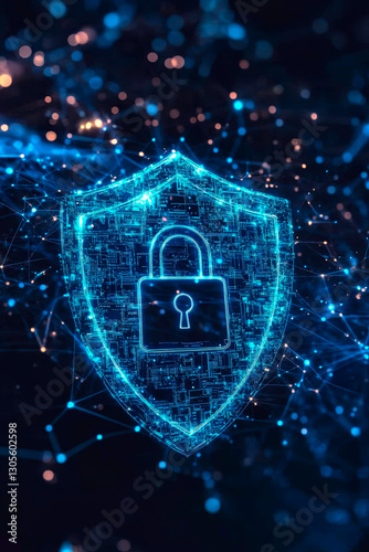 A blue shield with a padlock on top of it