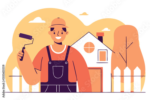 Cute stylized house painter vector illustration