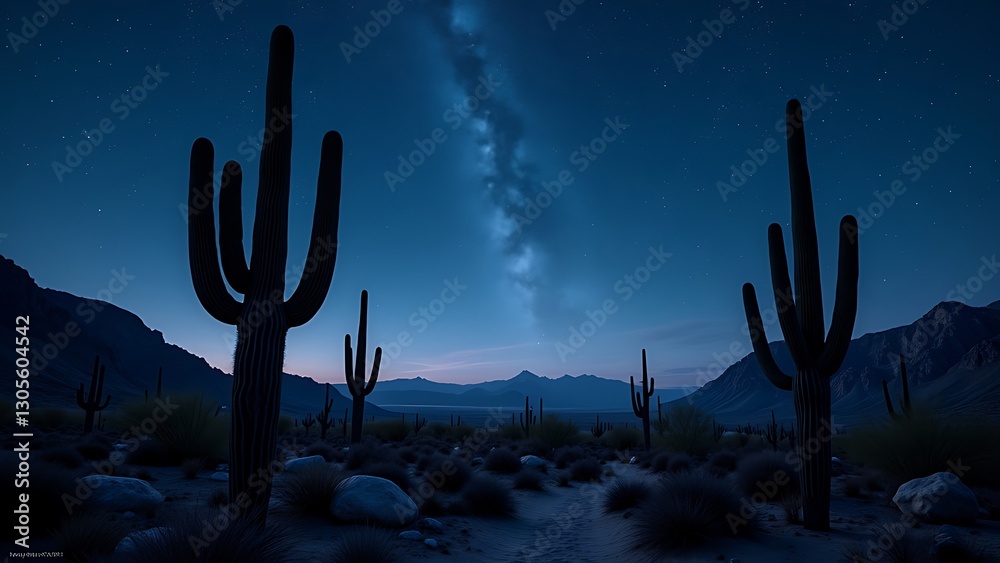desert evening, tranquil starlight radiance, cacti and rocks landscape desert evening, tranquil starlight radiance, cacti and rocks landscape