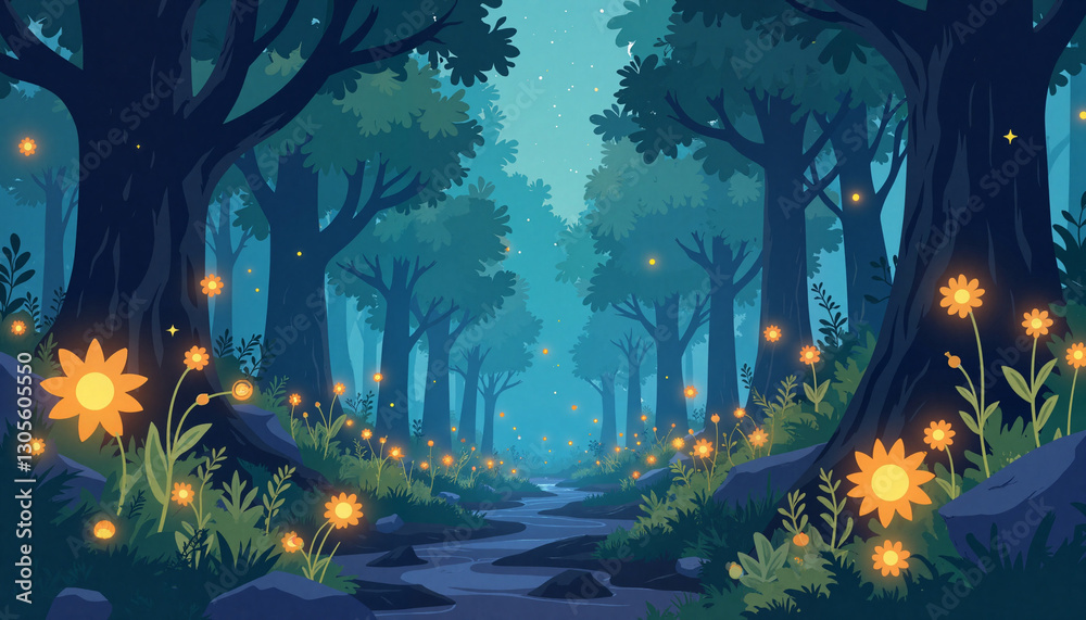 Obraz premium Magical glowing weeds in enchanted forest at midnight, mystical harmony