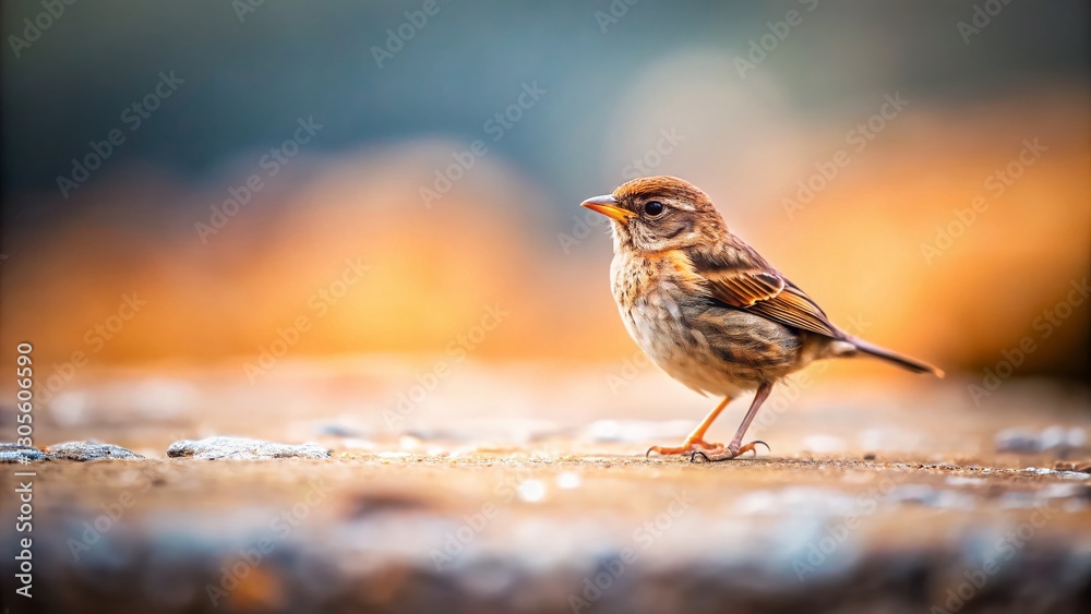 Miniature Bird Resting on Weathered Stone, Tilt-Shift Photography Miniature Bird Resting on Weathered Stone, Tilt-Shift Photography