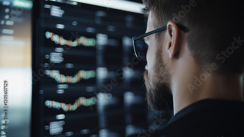 Cryptocurrency Trader Monitoring Multiple Screens with Price Charts photo