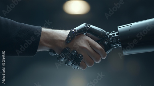 Human-Robotic Handshake Representing Blockchain Transaction Interaction photo
