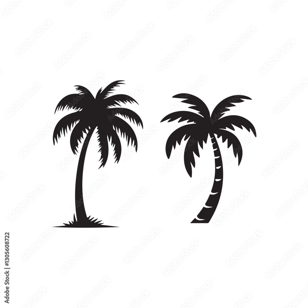 palm tree silhouette.Two Silhouetted Palm Trees Against a White Background.This image features two stylized, black silhouettes of palm trees against a pure white background. palm tree silhouette.Two Silhouetted Palm Trees Against a White Background.This image features two stylized, black silhouettes of palm trees against a pure white background.
