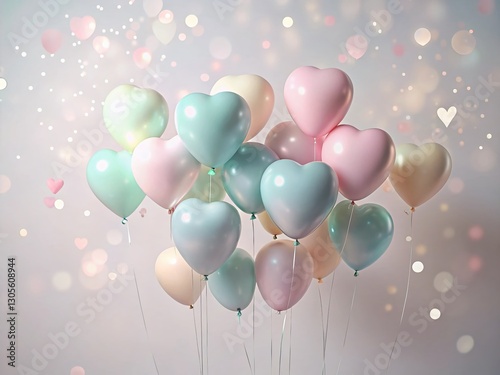Minimalist Balloons & Hearts: White Background Stock Photo