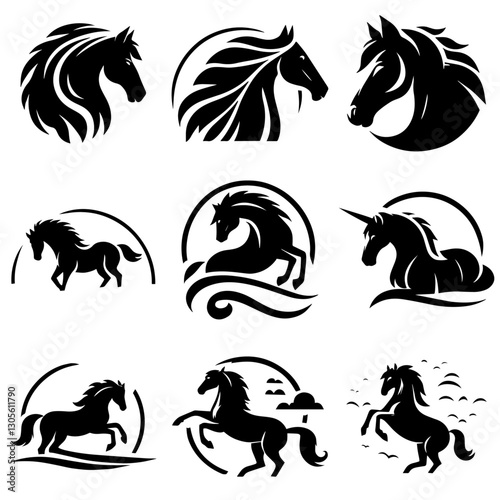 Wallpaper Mural Horse Silhouettes Logos set Torontodigital.ca