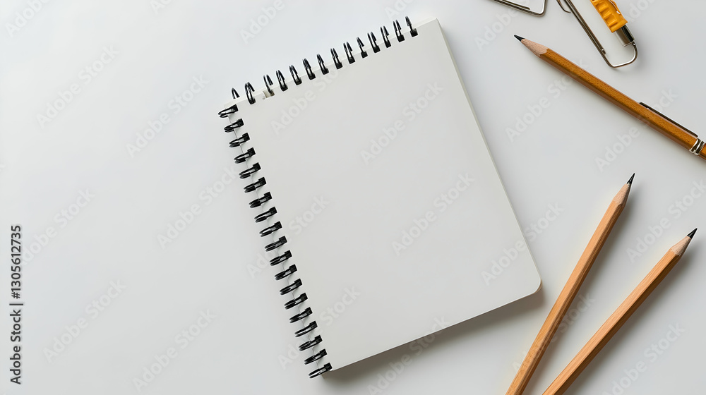 Blank spiral notebook placed on a white surface ready for writing Blank spiral notebook placed on a white surface ready for writing