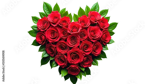 Heart Shape Made Up of Red Roses with Green Leaves
