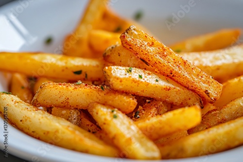 Spicy seasoned fries on a white plate