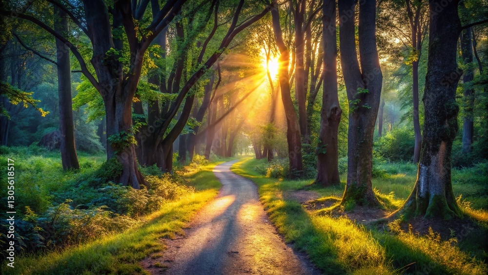 Obraz premium Mysterious Dark Forest Path at Dusk - Rule of Thirds Composition