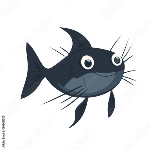 2D flat vector illustration catfish with barbels face icon isolated on a white background.

