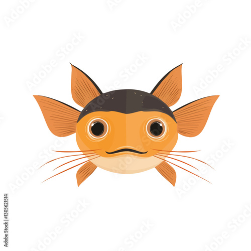 2D flat vector illustration catfish with barbels face icon isolated on a white background.

