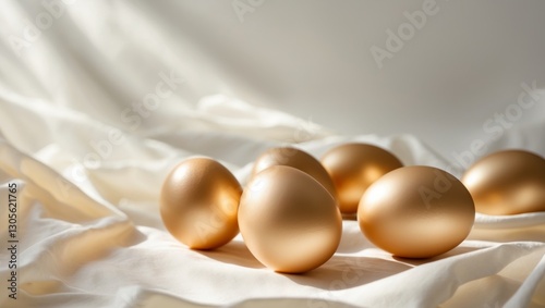 Golden Eggs on a Soft Surface with Gentle Shadows