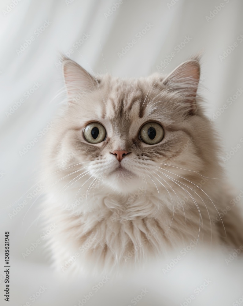 Adorable fluffy cat with big eyes staring curiously at the viewer Adorable fluffy cat with big eyes staring curiously at the viewer