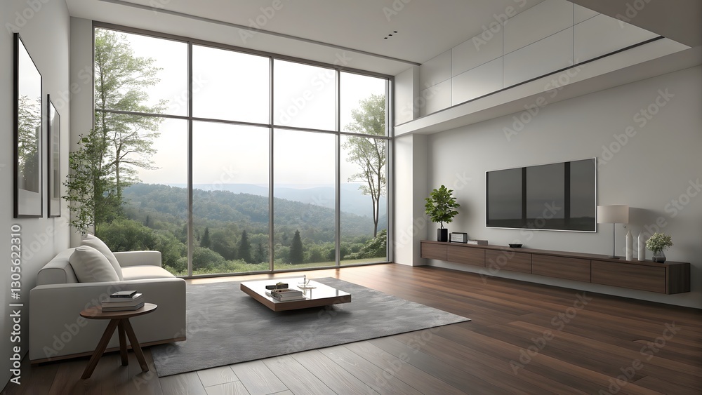 Fototapeta premium Modern empty living room interior panoramic wi