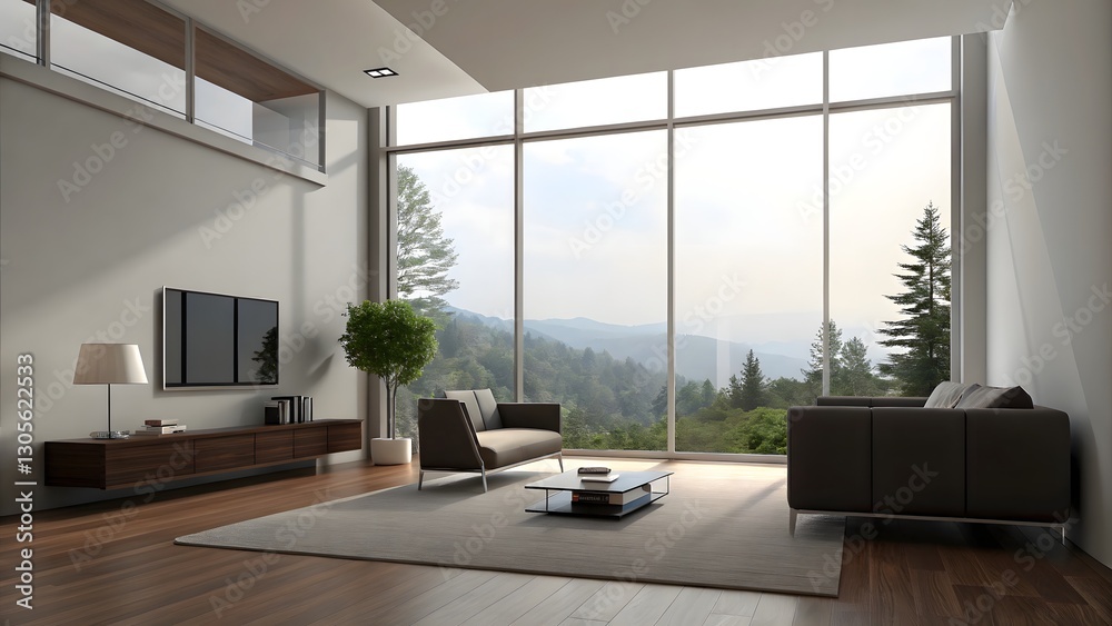 Fototapeta premium Modern empty living room interior panoramic wi