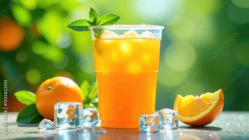Refreshing orange juice with ice and mint in a clear cup, alongside fresh oranges, on a sunny background.
Concept of: Summer refreshment.
Refreshing orange juice with ice and mint in a clear cup, alongside fresh oranges, on a sunny background.
Concept of: Summer refreshment.