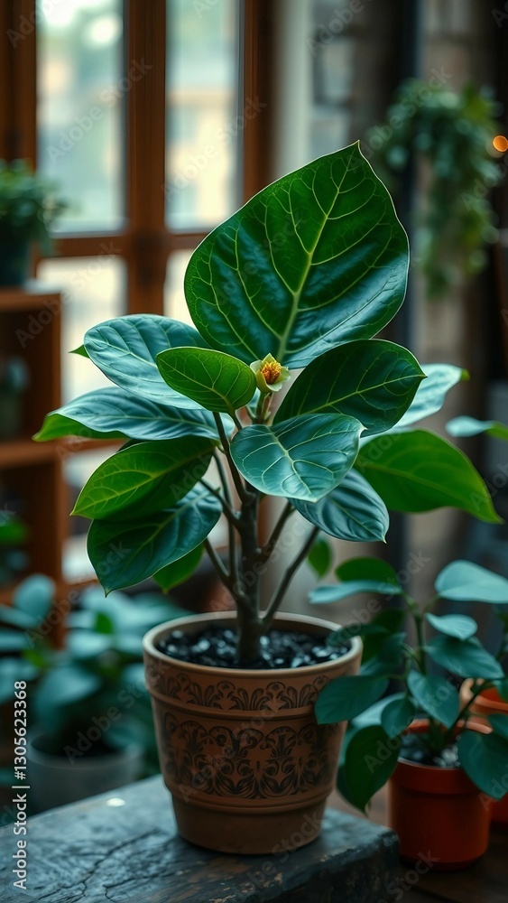 Fiddle leaf fig in loft pot planter pottery blossom Fiddle leaf fig in loft pot planter pottery blossom