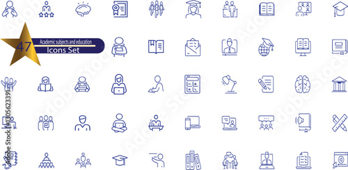 Academic subjects and education thin line icon set 1 of 2