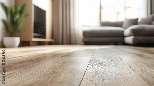 A detailed view of luxury vinyl planks, showing the realistic wood pattern and subtle embossing in a modern apartment