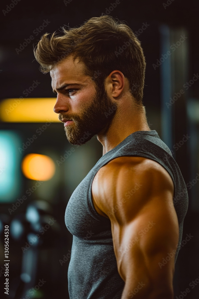 Fototapeta premium A man with a beard standing in a gym