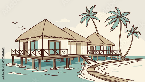 A tropical resort with private overwater bungalows and crystal-clear pools.