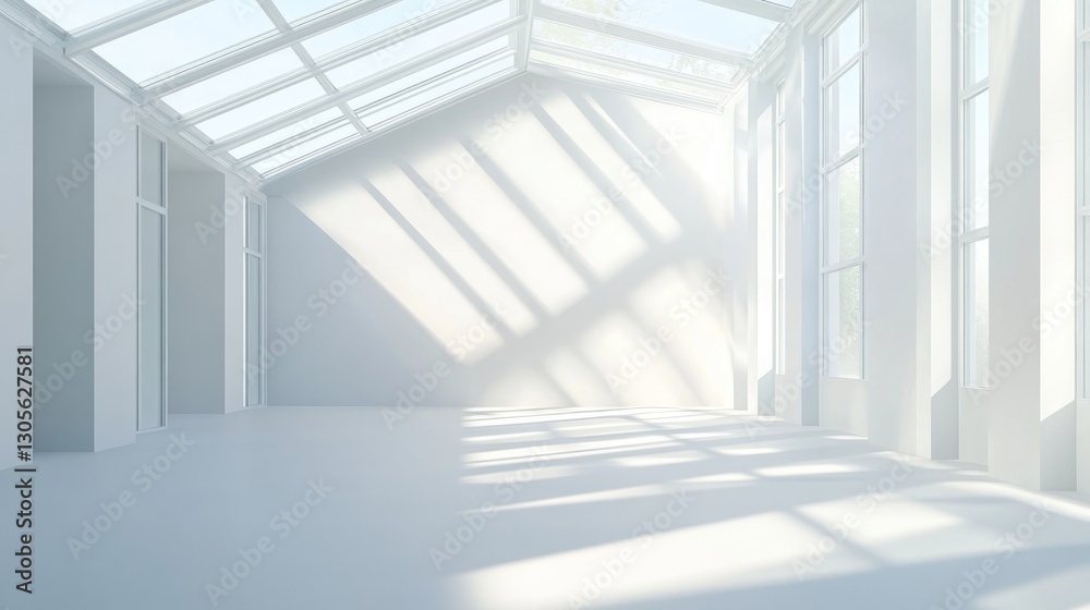 Fototapeta premium Sunlit, empty, modern, white interior space