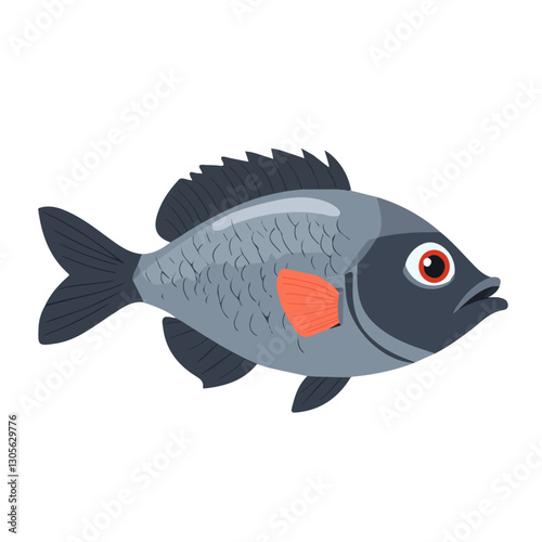 2D flat vector illustration Tilapia face icon isolated on a white background.

