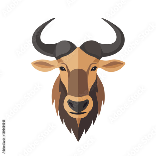 2D flat vector illustration Wildebeest face icon isolated on a white background.

