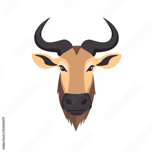 2D flat vector illustration Wildebeest face icon isolated on a white background.

