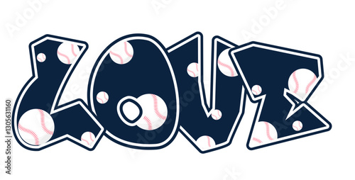 Love - white and blue with baseball ball, vector sport graphic for street art - typography graffiti lettering - art illustration - multicolor - written word -	