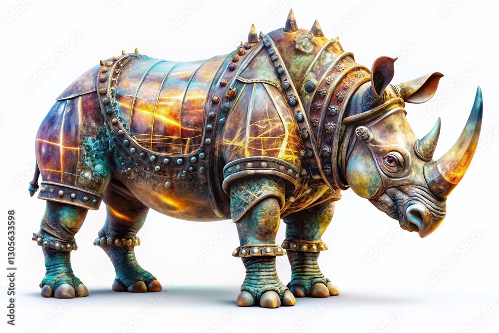 Fototapeta premium Powerful Armored Rhino: Double Exposure Fantasy Stock Photo
