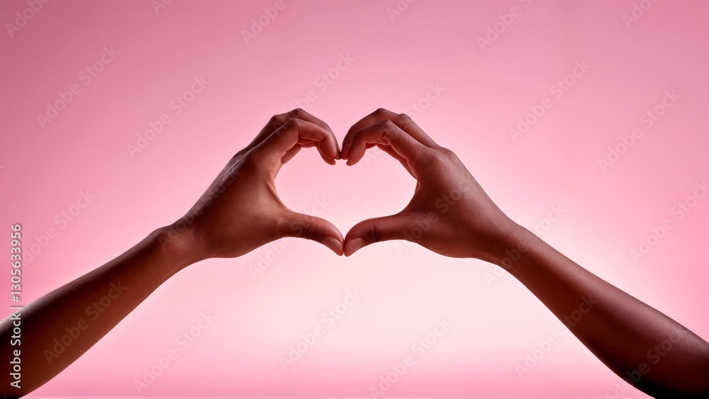 Fototapeta premium Two hands making a heart shape with their fingers.