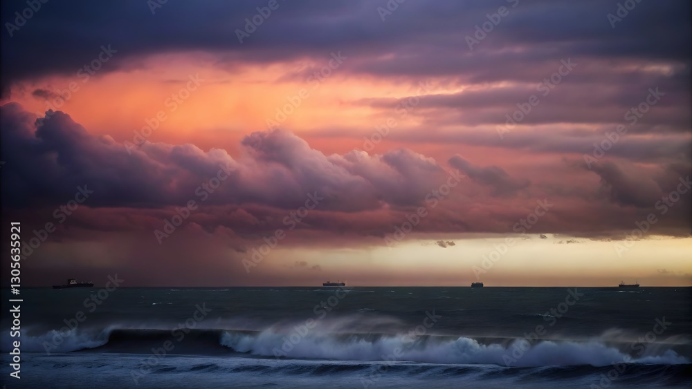 Obraz premium Sunset stormy sea